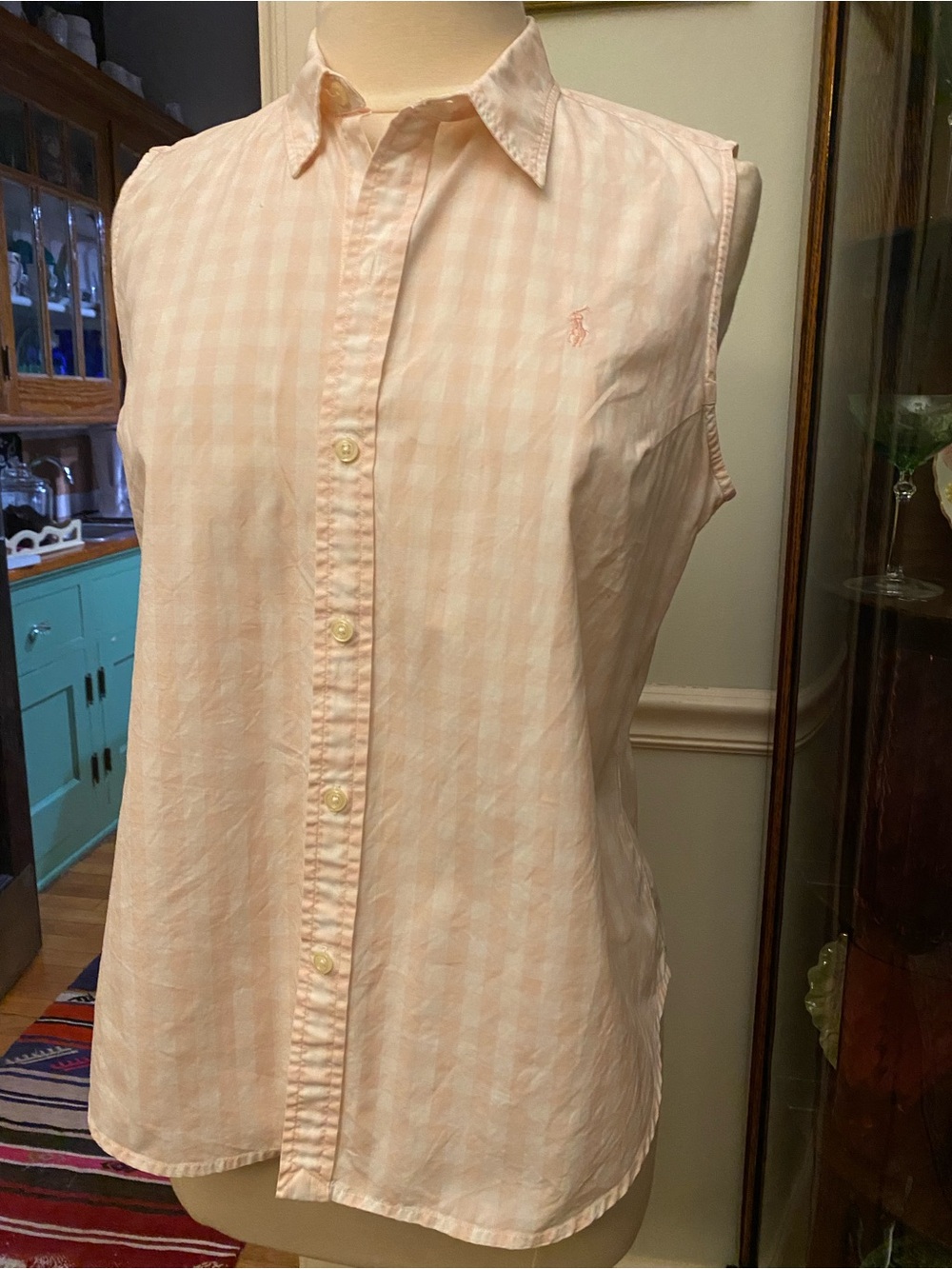 Ralph Lauren Sleeveless Pink Gingham Button-Down Shirt